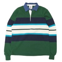 BARBARIAN（バーバリアン）Heavy Weight Denim Rugby Collar Shirt（ヘビーウェイト デニムラグビーカラーシャツ） ”Bold Mountaineer” / Bottle×Navy×Cyan×Ivory With Dark Denim Collar（ボトルグリーン×ネイビー×シアン×アイボリー+ダークデニムカラー）