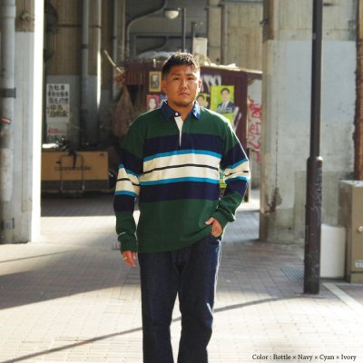 画像8: BARBARIAN(バーバリアン)Heavy Weight Denim Rugby Collar Shirt(ヘビーウェイト デニムラグビーカラーシャツ) ”Bold Mountaineer” / Columbia×Purple×Teal×Black With Dark Denim Collar(コロンビア×パープル×ティール×ブラック+ダークデニムカラー)