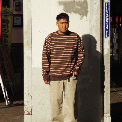 画像7: BARBARIAN(バーバリアン)Heavy Weight Crew Neck Shirt(ヘビーウェイト クルーネックシャツ) "Nine 5crs Stripes Repeat” / Moss×Bottle×Ivory×B,Orange(モスグリーン×ボトルグリーン×トープ×オレンジ)