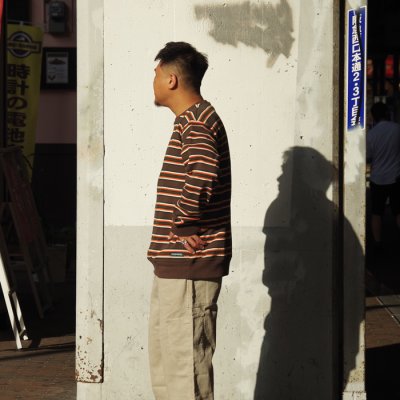 画像8: BARBARIAN(バーバリアン)Heavy Weight Crew Neck Shirt(ヘビーウェイト クルーネックシャツ) "Nine 5crs Stripes Repeat” / Moss×Bottle×Ivory×B,Orange(モスグリーン×ボトルグリーン×トープ×オレンジ)