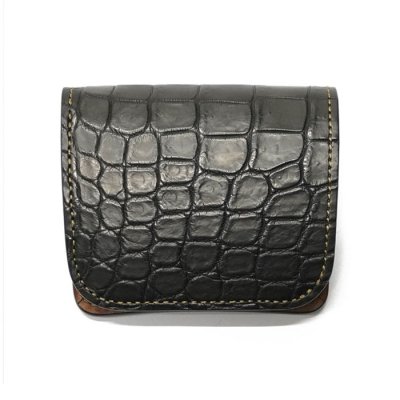 画像1: WILD SWANS（ワイルドスワンズ）CASA（カーサ）コンパクトウォレット/ブラック"クロコダイル"×キャメル"ブッテーロ"