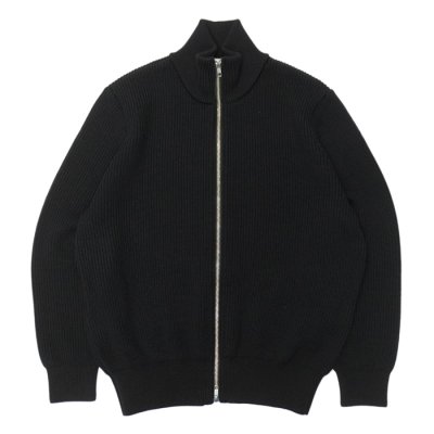 画像1: Yonetomi NEW BASIC（ヨネトミニューベーシック）EX Fine Wool Rib Knit Blouson（エクストラファインウールリブニットブルゾン）/ Black（ブラック）