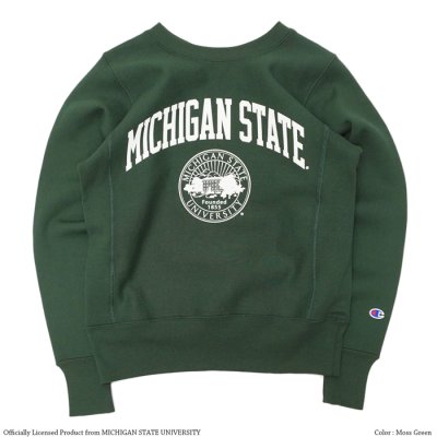 画像1: Champion（チャンピオン）”New” REVERSE WEAVE CREWNECK SWEATSHIRT（リバースウィーブクルーネックスウェットシャツ）"MICHIGAN STATE・Made in USA"  / Moss Green（モスグリーン）
