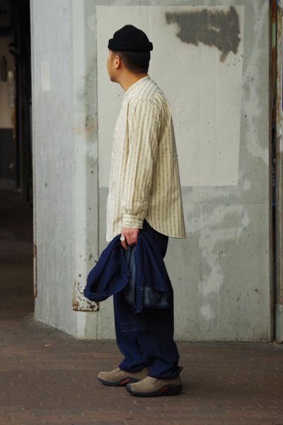画像8: 【PointUp10%11/10迄】Post O'Alls(ポストオーバーオールズ)Band Collar Shirt(バンドカラーシャツ)"Stripe Shirting" / Natural(ナチュラル)