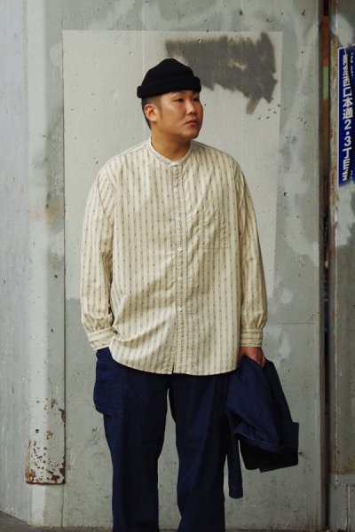 画像7: 【PointUp10%11/10迄】Post O'Alls(ポストオーバーオールズ)Band Collar Shirt(バンドカラーシャツ)"Stripe Shirting" / Natural(ナチュラル)