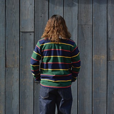 画像9: BARBARIAN（バーバリアン）Heavy Weight Rugby Collar Shirt（ヘビーウェイト ラグビーカラーシャツ）"ALTERNATING STRIPES" / Navy×Gold×Bottle×Red（ネイビー×ゴールド×ボトル×レッド）