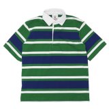BARBARIAN（バーバリアン）Light Weight Rugby Collar Shirt S/S（ライトウェイト ラグビーカラーシャツS/S） ”Bold Soho Stripes" / Pine×White×Dark Ocean（ペイン×ホワイト×ダークオーシャン） 