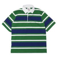 BARBARIAN（バーバリアン）Light Weight Rugby Collar Shirt S/S（ライトウェイト ラグビーカラーシャツS/S） ”Bold Soho Stripes" / Pine×White×Dark Ocean（ペイン×ホワイト×ダークオーシャン） 
