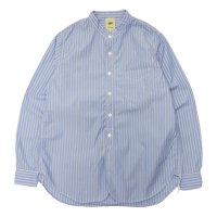 F.O.B FACTORY（エフオービーファクトリー）BAND COLLAR SHIRT（バンドカラーシャツ）"STRIPE" / Blue（ブルー）