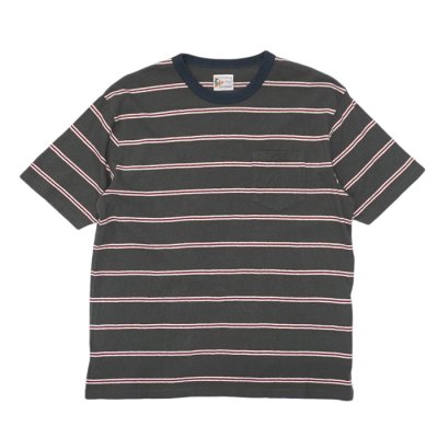 画像1: felco（フェルコ） S/S Crew Pocket Tee（S/SクルーポケットTシャツ）”CRESER STRIPE" / Deep Black-White×Burgundy Stripe（ダークブラック-ホワイト×バーガンディストライプ）