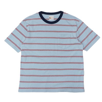 画像1: felco（フェルコ） S/S Crew Pocket Tee（S/SクルーポケットTシャツ）”CRESER STRIPE" / L,Blue-White×Burgundy Stripe（ライトブルー-ホワイト×バーガンディストライプ）