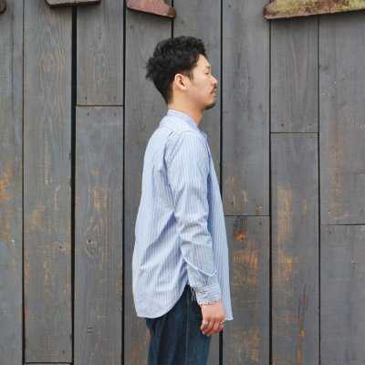 画像8: F.O.B FACTORY(エフオービーファクトリー)BAND COLLAR SHIRT(バンドカラーシャツ)"STRIPE" / Blue(ブルー)