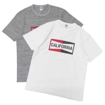 画像1: BARNS OUTFITTERS (バーンズアウトフィッターズ) "STANDARD" TSURI-AMI Crew Print T-Shirt (吊り編みクループリントTシャツ)"CALIFORNIA" / White（ホワイト）・Grey (グレー)