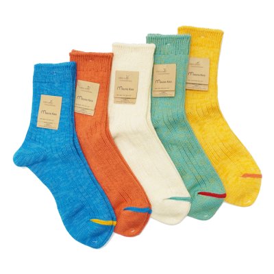 画像1: Mauna Kea（マウナケア）リブオーガニックコットンソックス/ Blue（ブルー）・Orange（オレンジ）・Natural（ナチュラル）・Green（グリーン）・Yellow（イエロー）※3足までメール便発送可※
