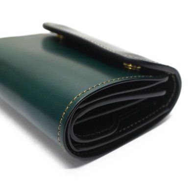 画像3: WILD SWANS(ワイルドスワンズ)ENO(イーノ)ミニ3つ折りウォレット/グリーン"シェルコードバン"×ブラック"サドルプルアップ"