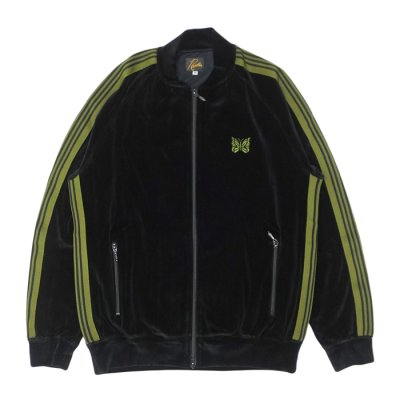 画像1: NEEDLES（ニードルズ）Rib Collar Track Jacket（リブカラートラックジャケット）"C/PE Velour" / Black（ブラック）