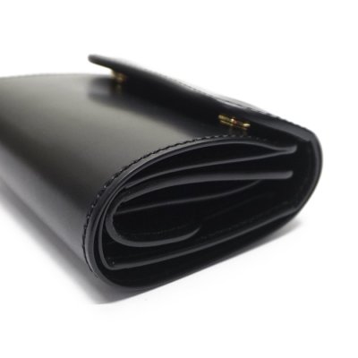 画像3: WILD SWANS（ワイルドスワンズ）ENO（イーノ）ミニ3つ折りウォレット/ブラック"シェルコードバン"×ブラック"型押しサドルプルアップ"