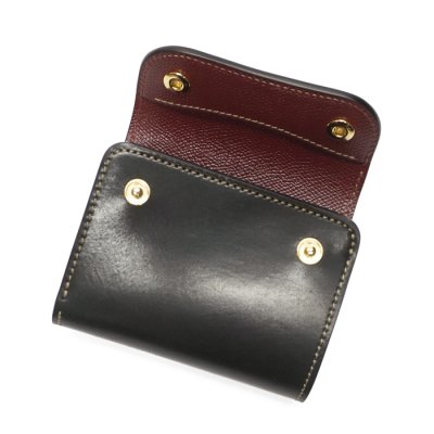 画像4: WILD SWANS（ワイルドスワンズ）ENO（イーノ）ミニ3つ折りウォレット/ブラック"シェルコードバン"×バーガンディ"型押しサドルプルアップ"