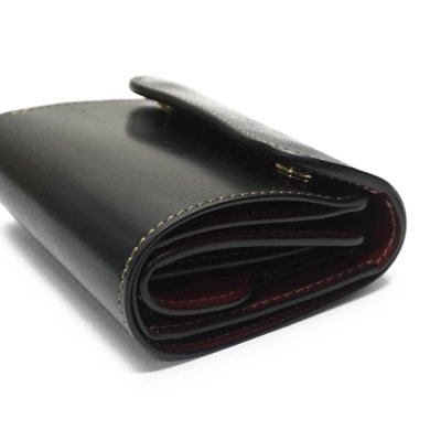 画像3: WILD SWANS（ワイルドスワンズ）ENO（イーノ）ミニ3つ折りウォレット/ブラック"シェルコードバン"×バーガンディ"型押しサドルプルアップ"