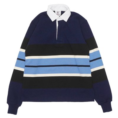 画像1: BARBARIAN（バーバリアン）Heavy Weight Rugby Collar Shirt（ヘビーウェイト ラグビーカラーシャツ）"BOLD MOUNTAINEER" / Navy×Black×Ivory×Columbia（ネイビー×ブラック×アイボリー×コロンビア）