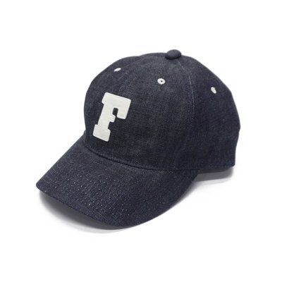 画像2: FULLCOUNT（フルカウント）#6843 6Panel Denim Baseball Cap（6パネルデニムベースボールキャップ）‘F' Patch / Indigo Blue（インディゴブルー）