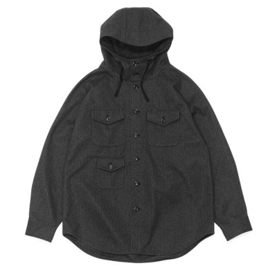 画像1: MODMNT（モドメント）TWEED KNIT HOODED SHIRT（ツウィードニットフーデットシャツ）/ Black（ブラック）