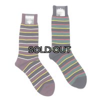 HALISON（ハリソン）リサイクルコットアイビーボーダーソックス / Navy（ネイビー）・Wine（ワイン）※3足までメール便発送可
