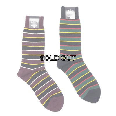 画像1: HALISON（ハリソン）リサイクルコットアイビーボーダーソックス / Navy（ネイビー）・Wine（ワイン）※3足までメール便発送可