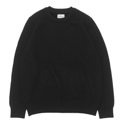 画像1: Yonetomi NEW BASIC（ヨネトミニューベーシック）EX Fine Wool Rib Knit Pull Over（エクストラファインウールニットプルオーバー）/ Black（ブラック）