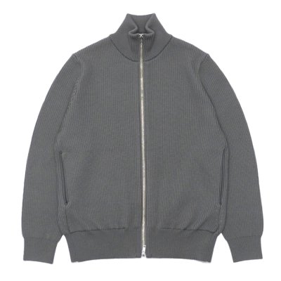 画像1: Yonetomi NEW BASIC（ヨネトミニューベーシック）EX Fine Wool Rib Knit Blouson（エクストラファインウールニットブルゾン）/ Grey（グレー）