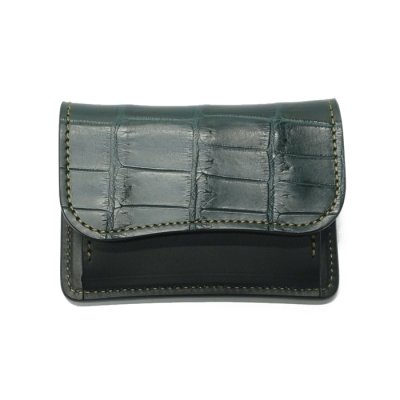 画像1: WILD SWANS（ワイルドスワンズ）TONGUE（タング）マルチコインケース/グリーン"クロコダイル"×ブラック"イングリッシュブライドル"