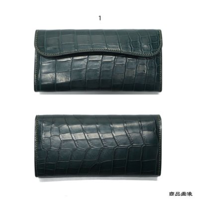画像8: WILD SWANS（ワイルドスワンズ）WAVE（ウェイブ）ロングウォレット/グリーン"クロコダイル"×ブラック"イングリッシュブライドル"