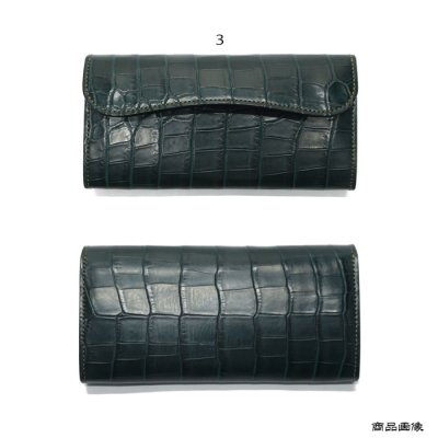 画像10: WILD SWANS（ワイルドスワンズ）WAVE（ウェイブ）ロングウォレット/グリーン"クロコダイル"×ブラック"イングリッシュブライドル"