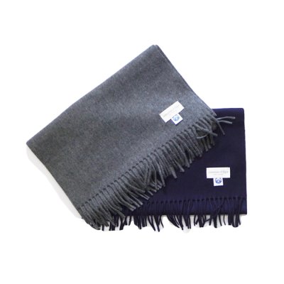 画像1: Johnstons of Elgin（ジョンストンズオブエルガン）Wovwn Scarf（ウーブンスカーフ）"Wool Solid" / Dark Navy（ダークネイビー）・Mid Grey（ミッドグレー）