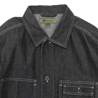 画像3: Nigel Cabourn（ナイジェル・ケーボン）UTILITY SHIRT TYPE2 （ユーティリティシャツ タイプ2）"10oz DENIM" / Black（グリーン）