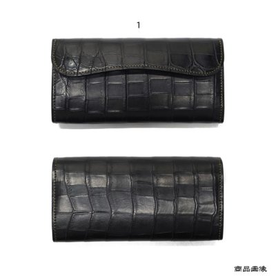 画像10: WILD SWANS（ワイルドスワンズ）WAVE（ウェイブ）ロングウォレット/ブラック"クロコダイル"×レッド"ブッテーロ"
