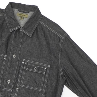 画像4: Nigel Cabourn（ナイジェル・ケーボン）UTILITY SHIRT TYPE2 （ユーティリティシャツ タイプ2）"10oz DENIM" / Black（グリーン）