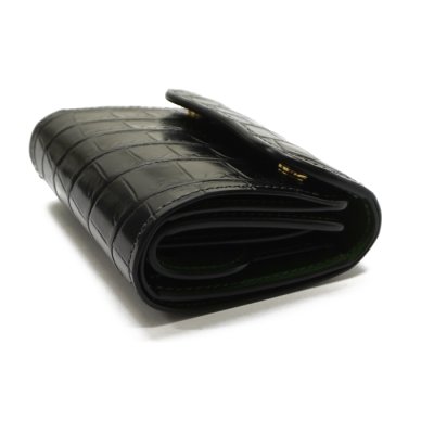 画像4: WILD SWANS（ワイルドスワンズ）ENO（イーノ）ミニ3つ折りウォレット/ブラック"クロコダイル"×グリーン"ブッテーロ"