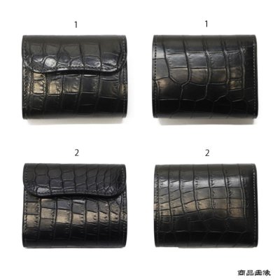 画像8: WILD SWANS（ワイルドスワンズ）ENO（イーノ）ミニ3つ折りウォレット/ブラック"クロコダイル"×グリーン"ブッテーロ"