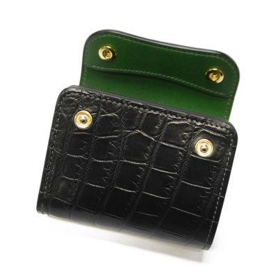 画像3: WILD SWANS（ワイルドスワンズ）ENO（イーノ）ミニ3つ折りウォレット/ブラック"クロコダイル"×グリーン"ブッテーロ"