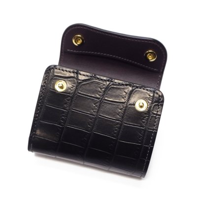 画像4: WILD SWANS（ワイルドスワンズ）ENO（イーノ）ミニ3つ折りウォレット/ブラック"クロコダイル"×パープル"ブッテーロ"