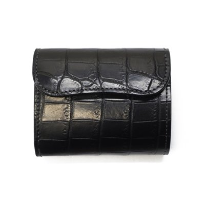 画像1: WILD SWANS（ワイルドスワンズ）ENO（イーノ）ミニ3つ折りウォレット/ブラック"クロコダイル"×パープル"ブッテーロ"