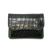 WILD SWANS（ワイルドスワンズ）TONGUE（タング）マルチコインケース/ブラック"クロコダイル"×グリーン"ブッテーロ"