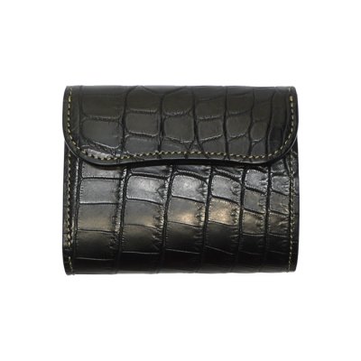 画像1: WILD SWANS（ワイルドスワンズ）ENO（イーノ）ミニ3つ折りウォレット/ブラック"クロコダイル"×イエロー"ブッテーロ"