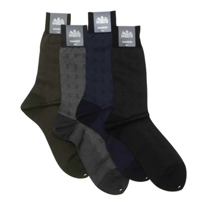 画像1: HALISON（ハリソン）シルケット綿 スモールグレンチェック ドレスソックス / 4Colors（全4色展開）※3足までメール便発送可