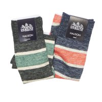 HALISON（ハリソン）リネンラガーボーダーソックス / Charcoal（チャコール）・Indigo（インディゴ）※3足までメール便発送可