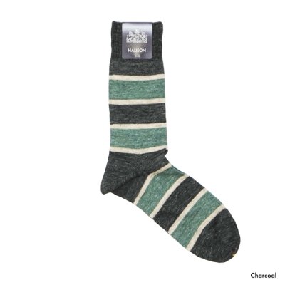 画像2: HALISON（ハリソン）リネンラガーボーダーソックス / Charcoal（チャコール）・Indigo（インディゴ）※3足までメール便発送可