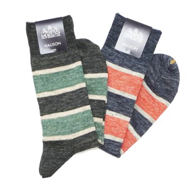 画像4: HALISON（ハリソン）リネンラガーボーダーソックス / Charcoal（チャコール）・Indigo（インディゴ）※3足までメール便発送可