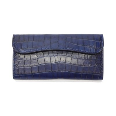 画像1: WILD SWANS（ワイルドスワンズ）WAVE（ウェイブ）ロングウォレット/藍染"クロコダイル"×ブラック"サドルプルアップ"