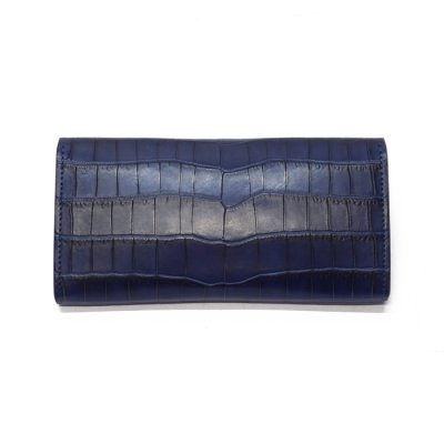 画像2: WILD SWANS（ワイルドスワンズ）WAVE（ウェイブ）ロングウォレット/藍染"クロコダイル"×ブラック"サドルプルアップ"